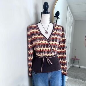 New York & Company Brown Chevron Pattern Knit Boho Top